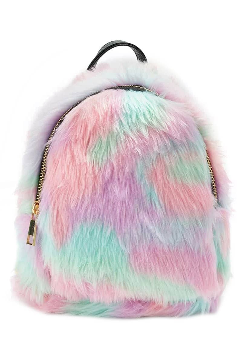 Tie Dye Fuzzy Faux Fur Retro Backpack