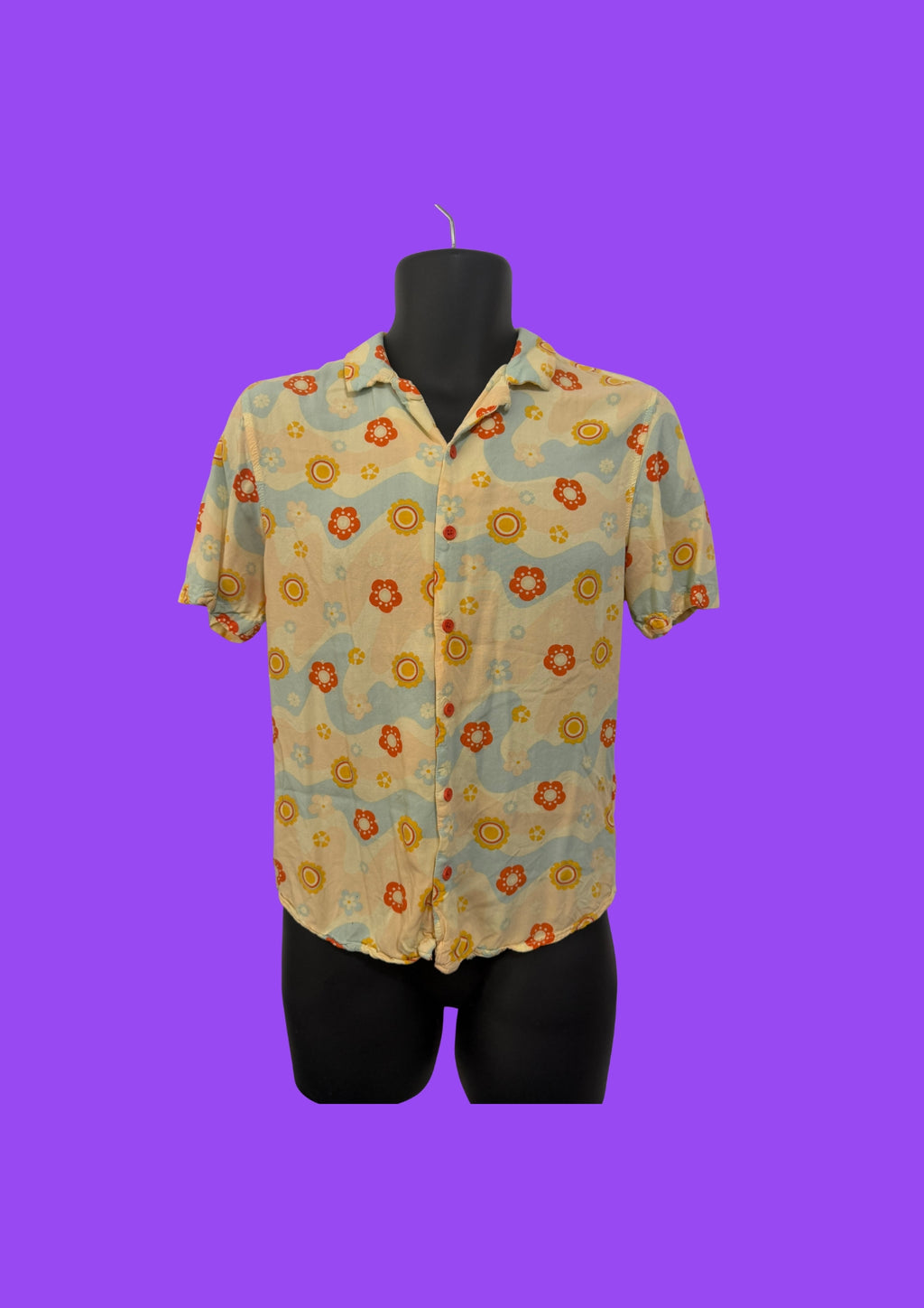 Earthbound Unisex Flower Power Button Down Short Sleeve Shirt