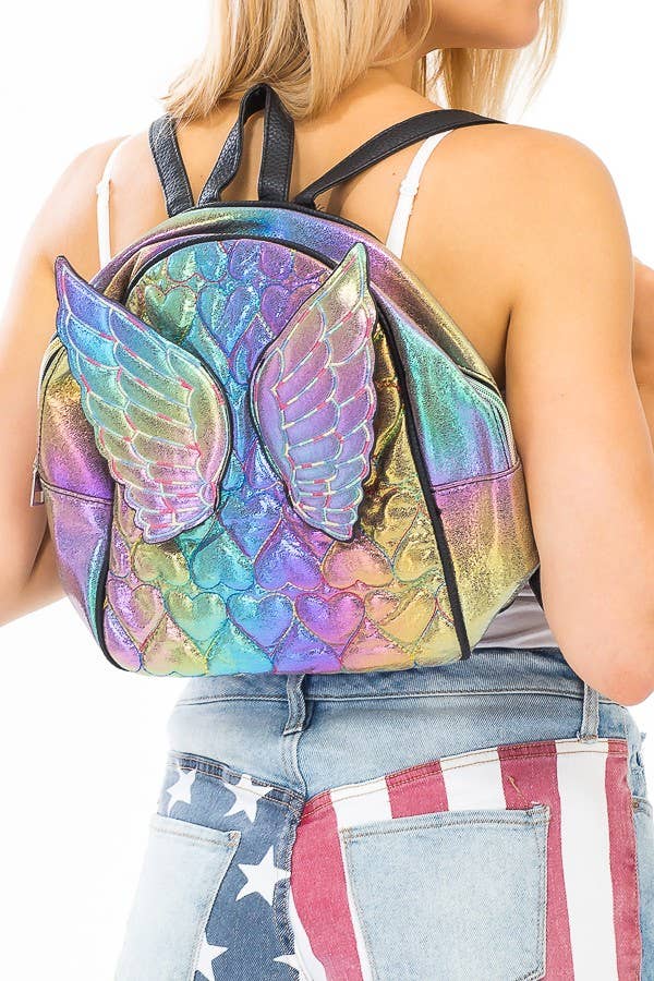 Winged and Glossed Zippered Backpack