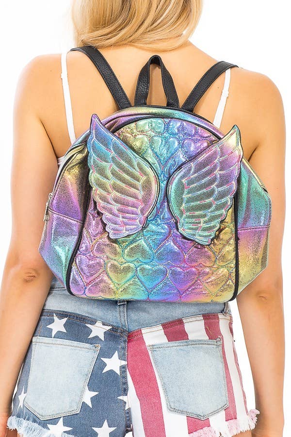 Winged and Glossed Zippered Backpack