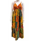 Cotton Multi Color Patchwork Boho Spaghetti Strap V neck Dress