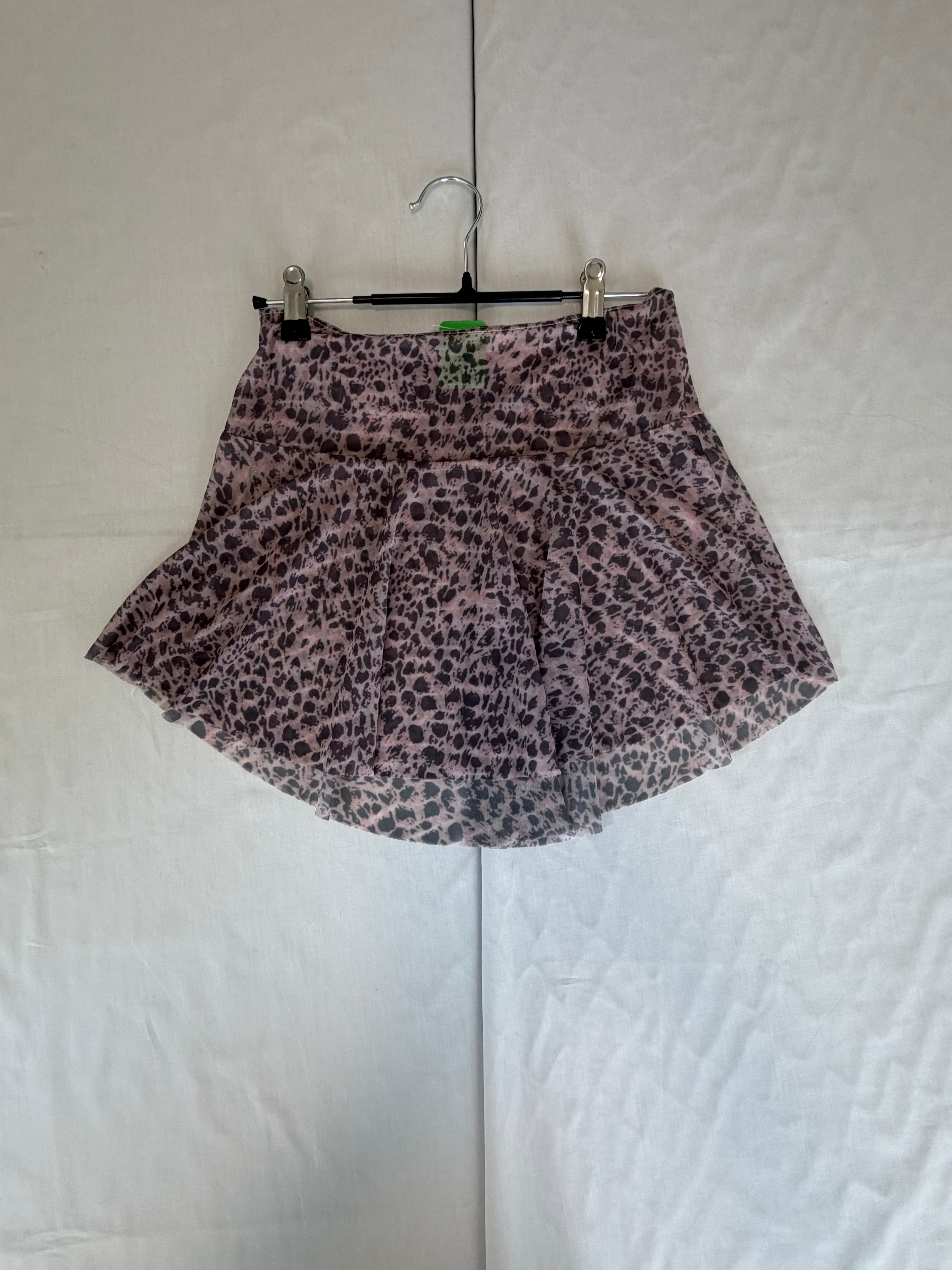 Eleve Sheer Leopard Print Mini Skirt Large
