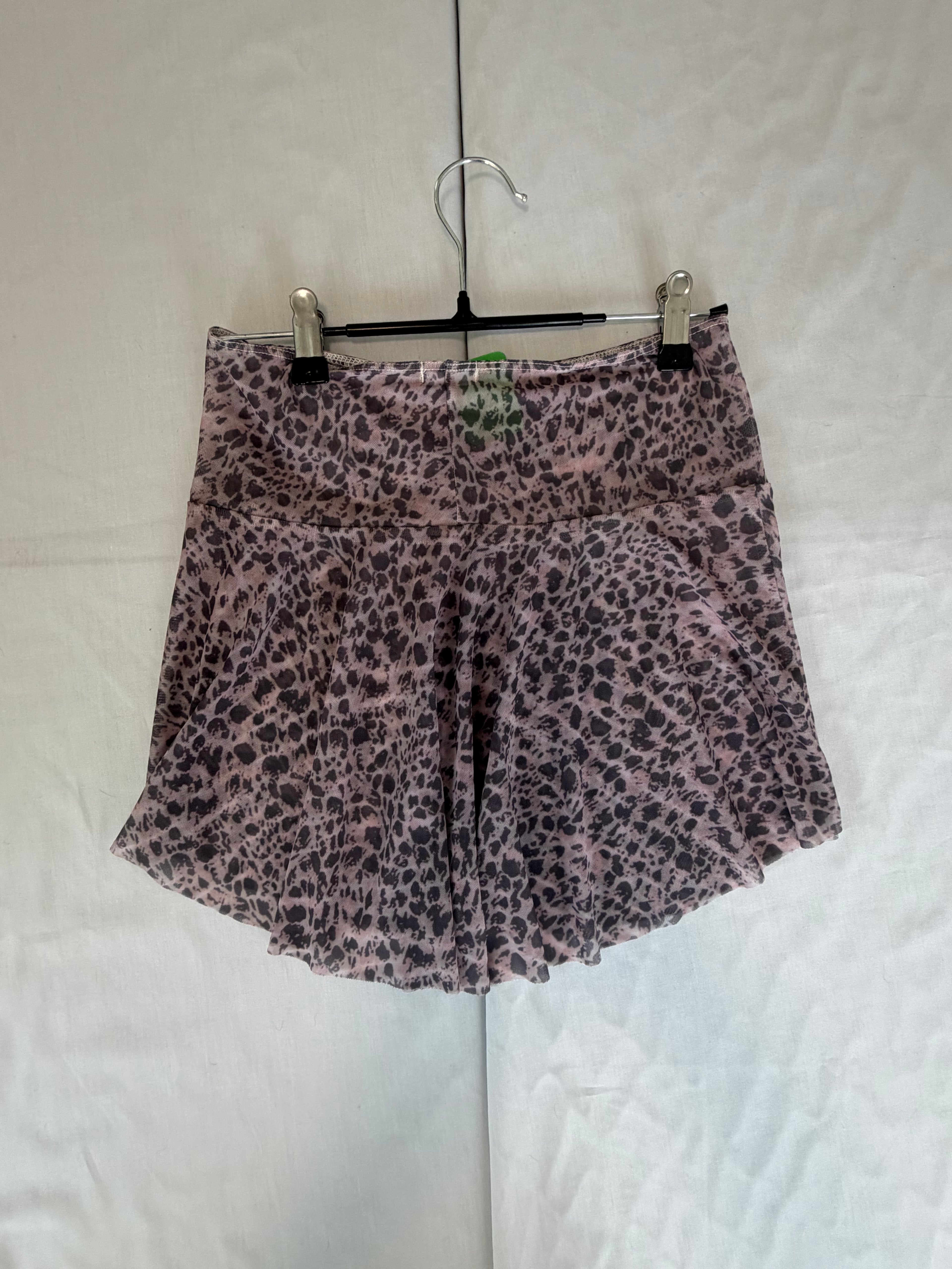 Eleve Sheer Leopard Print Mini Skirt Large