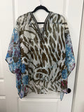 Alberto Makali Embellished Zebra & Floral Sheer Kaftan Top – Size M