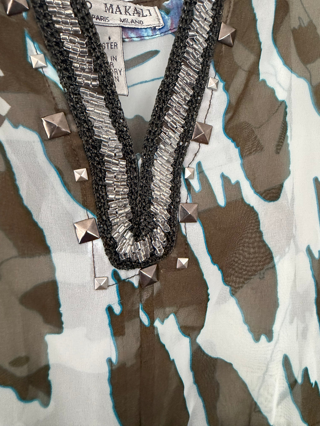 Alberto Makali Embellished Zebra & Floral Sheer Kaftan Top – Size M