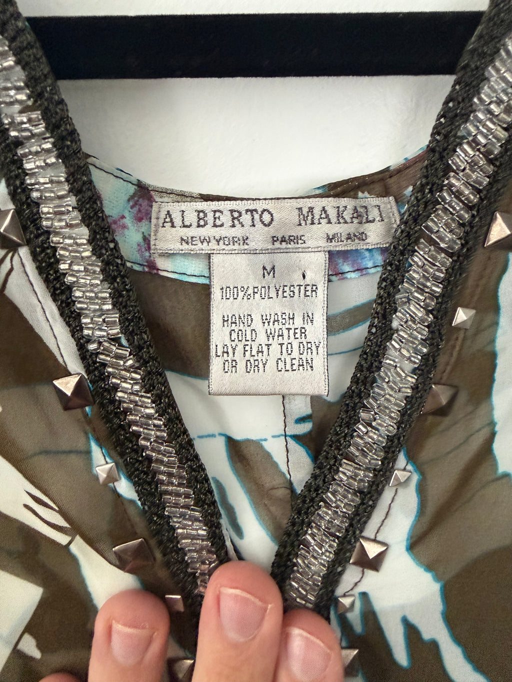 Alberto Makali Embellished Zebra & Floral Sheer Kaftan Top – Size M