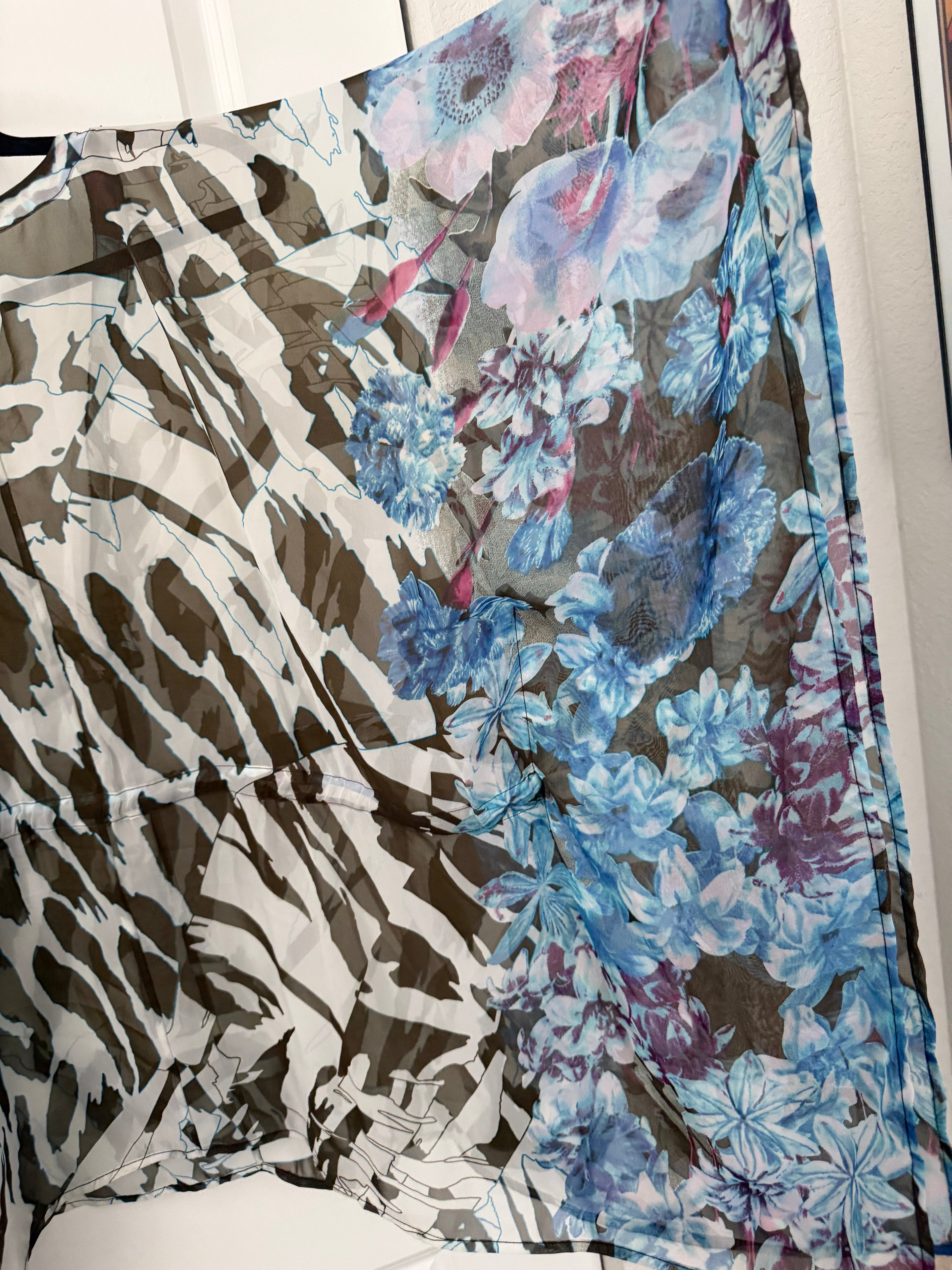 Alberto Makali Embellished Zebra & Floral Sheer Kaftan Top – Size M