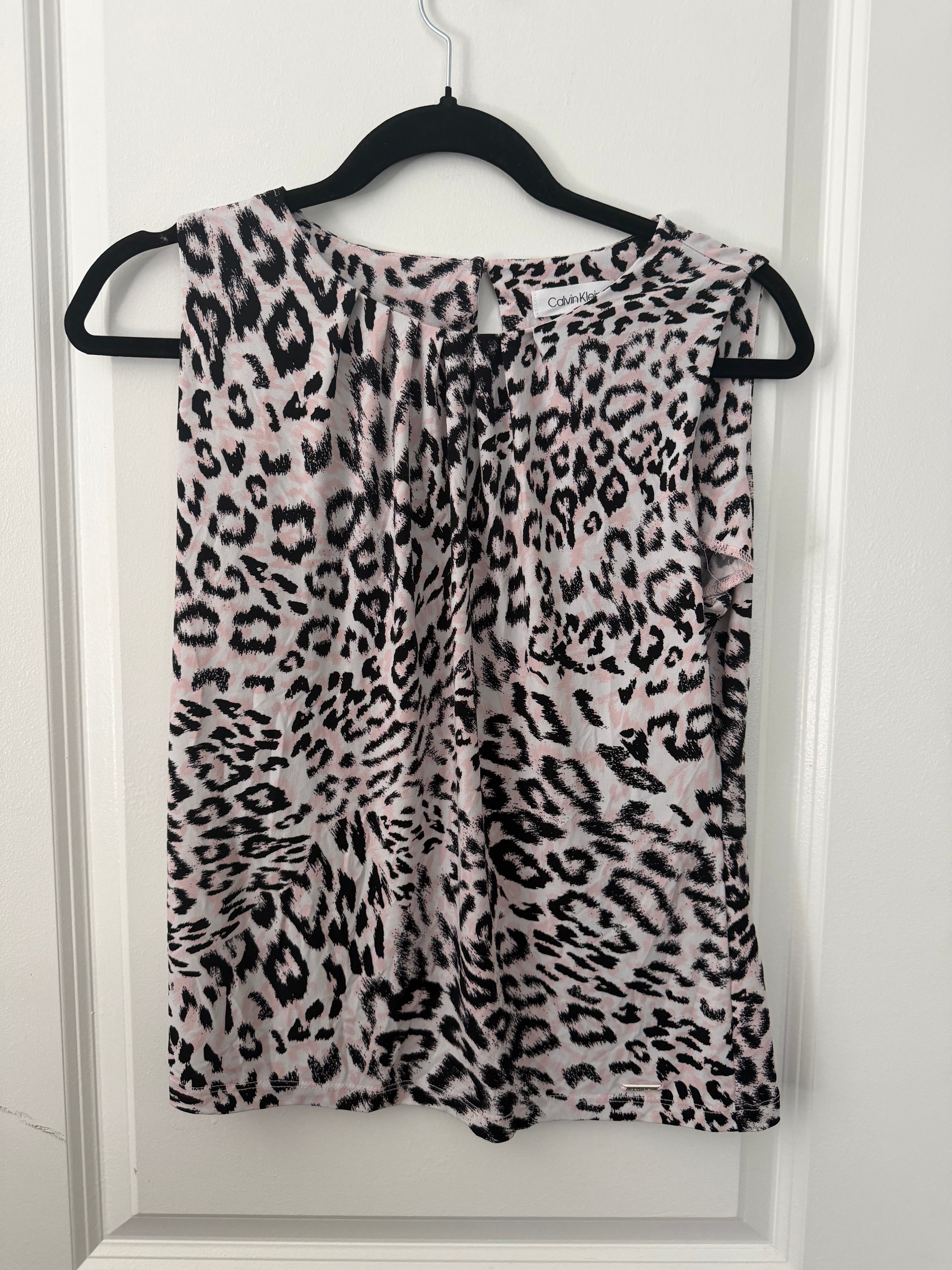 Calvin Klein Pink Leopard Sleeveless Blouse – Petite Medium PM