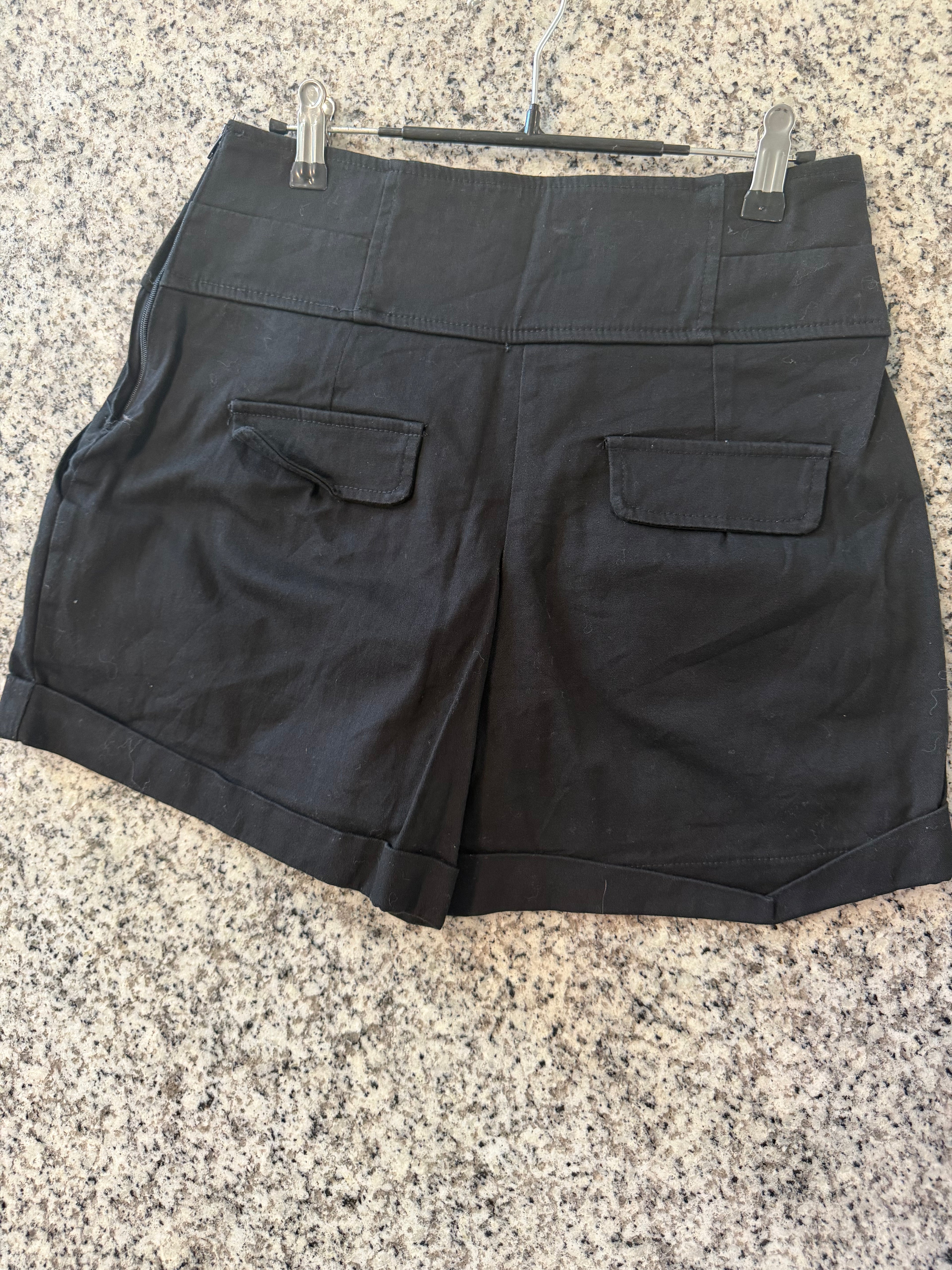 Medium High waisted Black Sailor Pleated Shorts