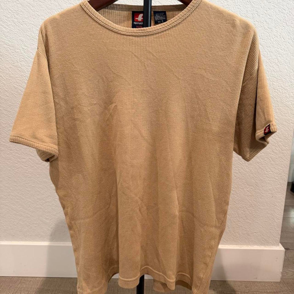 Ferrucho Size Medium 100% Basic Tan Tee Shirt