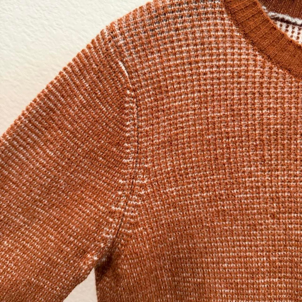 Orange & Brown Textured Knit Sweater Size Medium