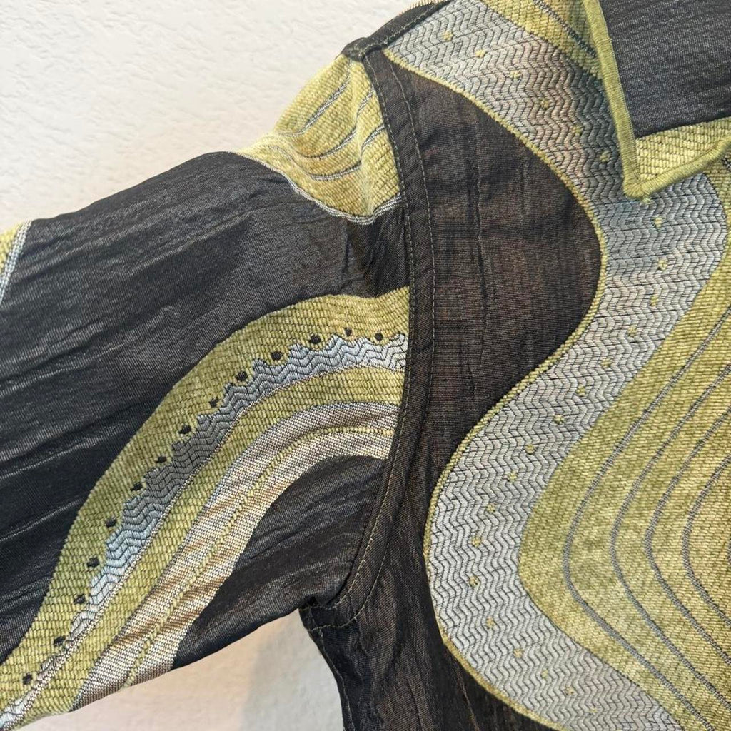 Vintage Winding River Reversible Tapestry Jacket Size Medium Green Grey and Black Wavy Pattern