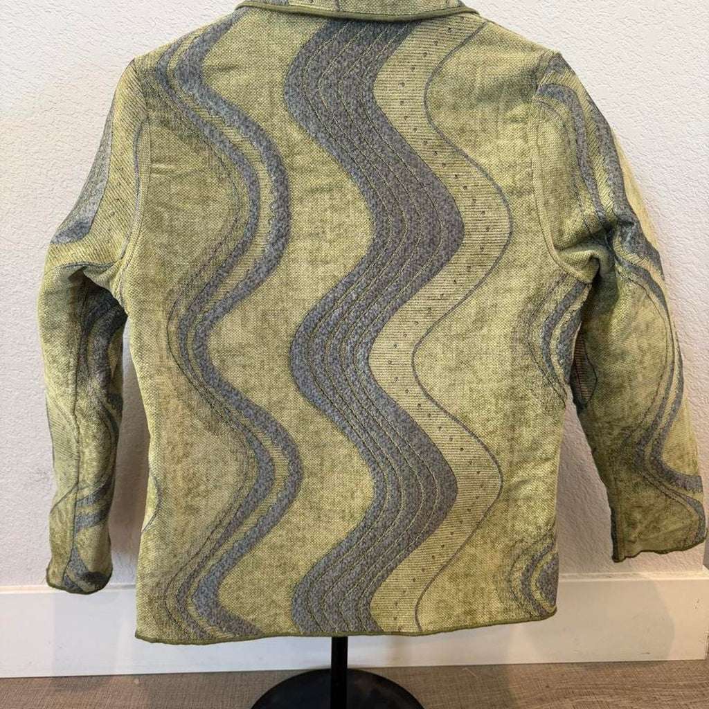 Vintage Winding River Reversible Tapestry Jacket Size Medium Green Grey and Black Wavy Pattern