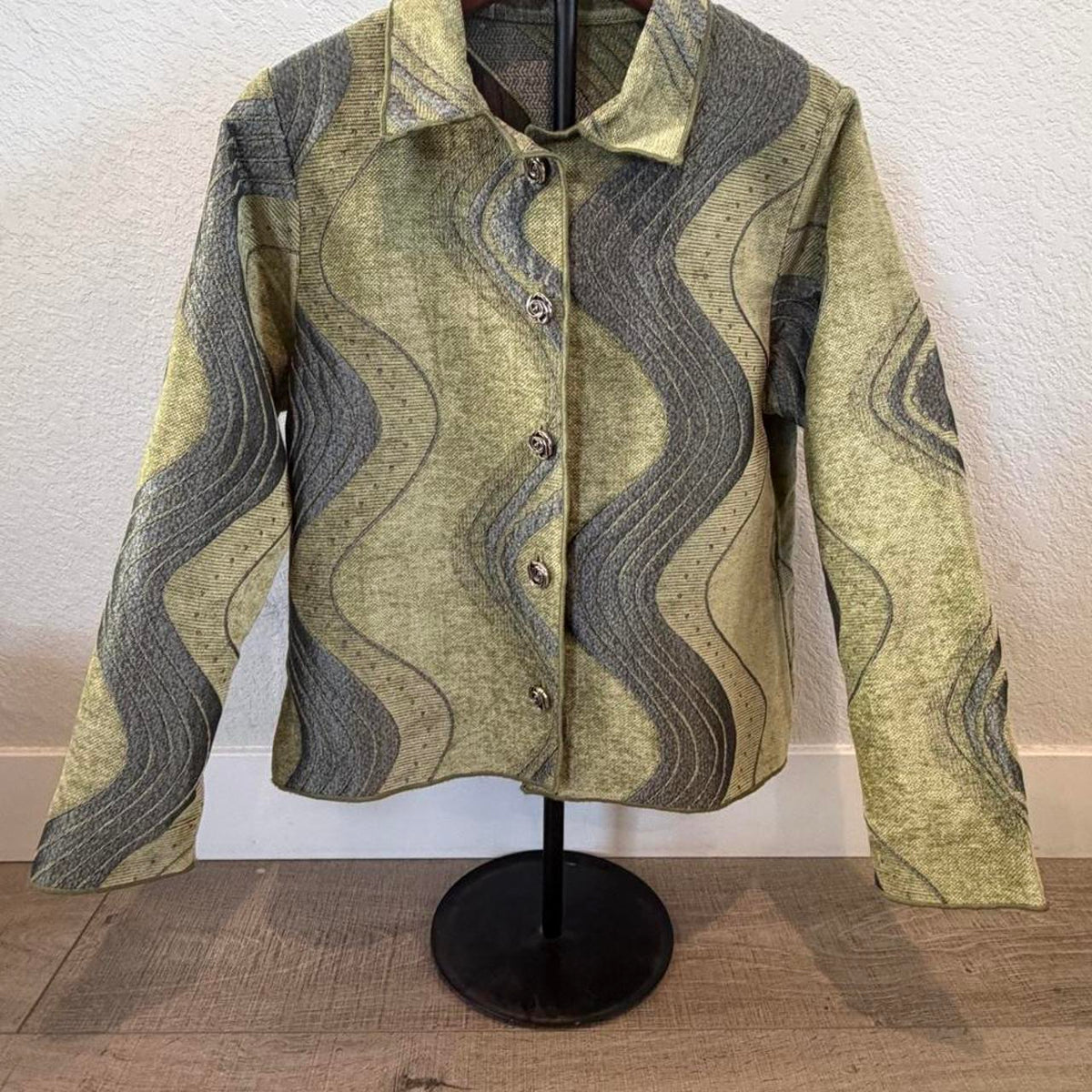 Vintage Winding River Wavy Print Reversible Tapestry Jacket Size Large