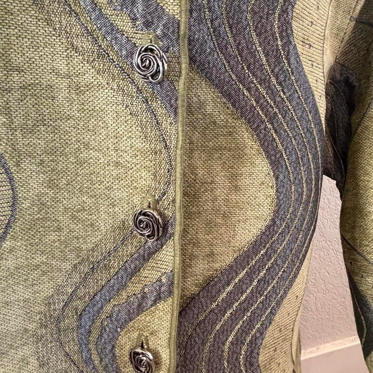 Vintage Winding River Wavy Print Reversible Tapestry Jacket Size Large