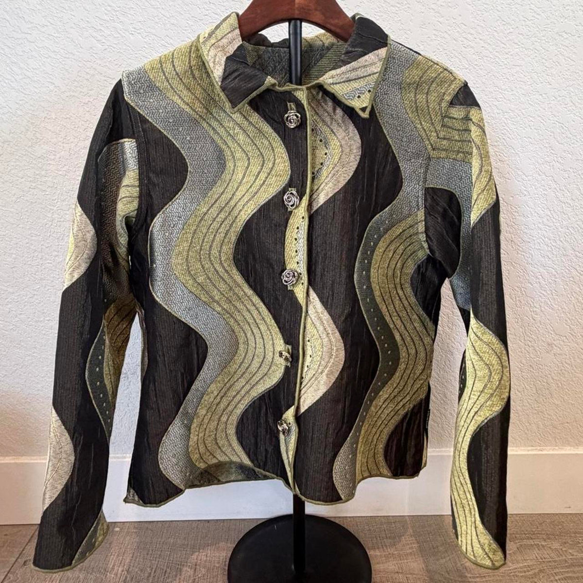 Vintage Winding River Wavy Print Reversible Tapestry Jacket Size Large