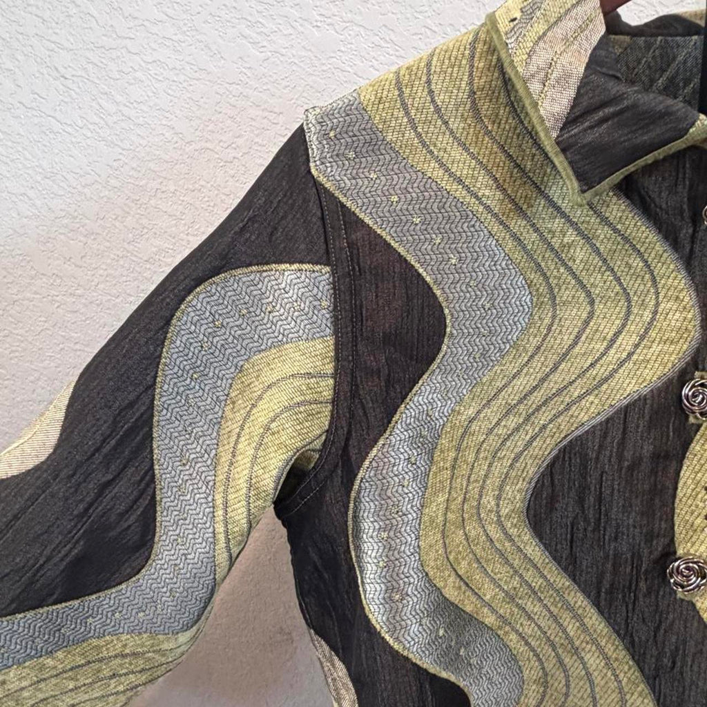 Vintage Winding River Wavy Print Reversible Tapestry Jacket Size Large