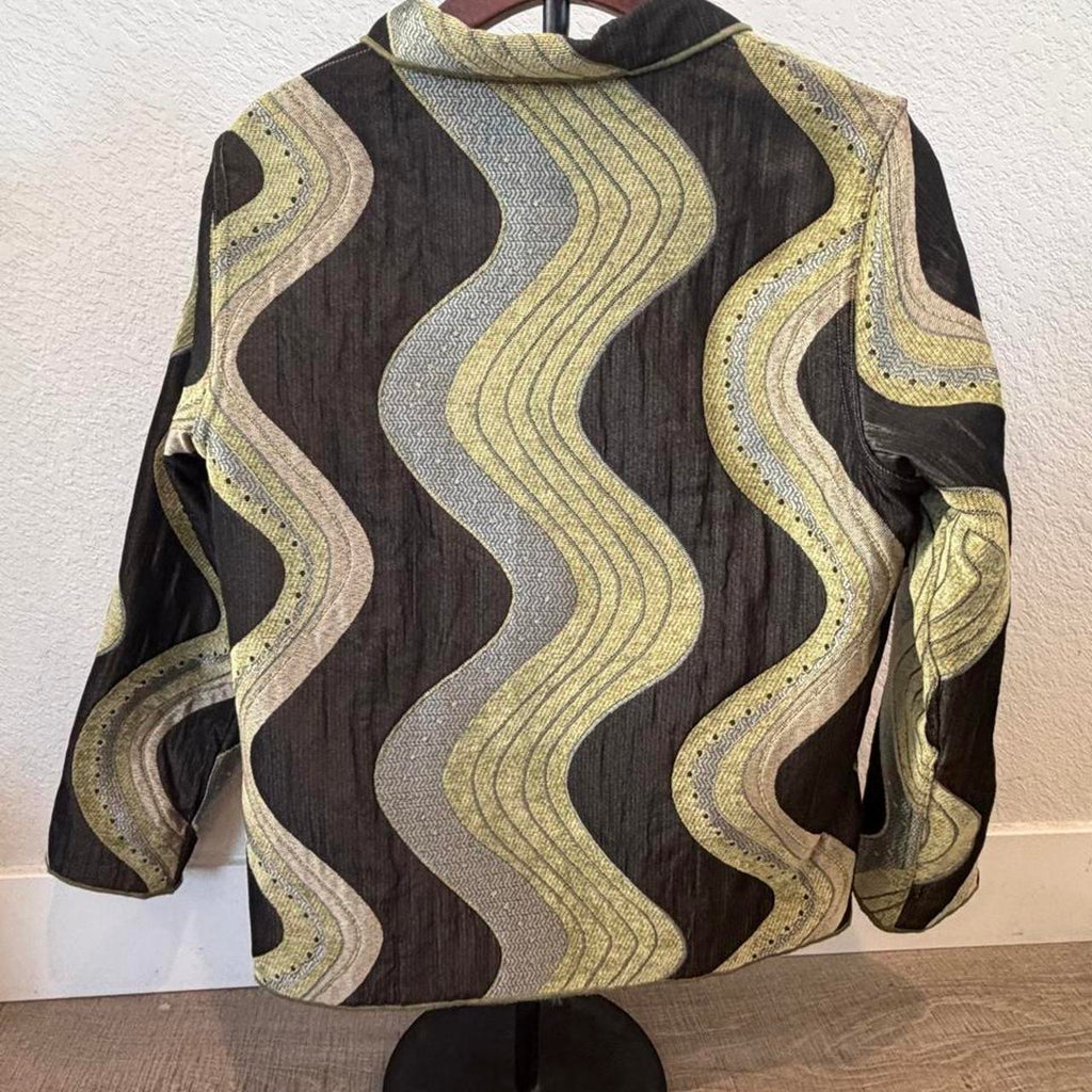 Vintage Winding River Wavy Print Reversible Tapestry Jacket Size Large