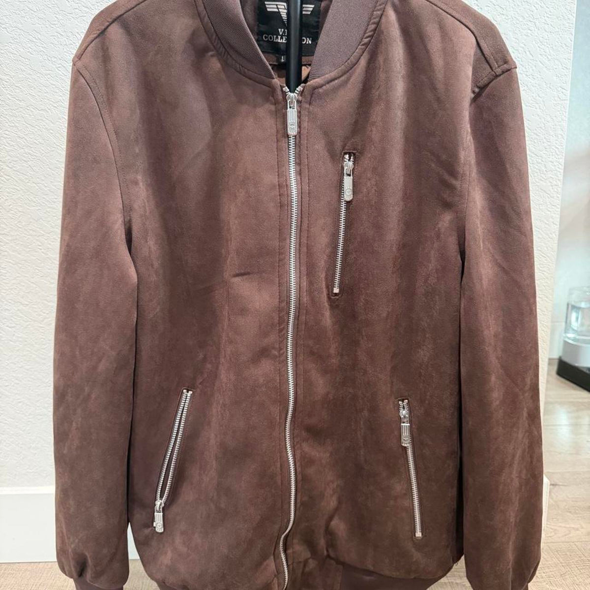 Brown Suede Feel Bomber Jacket Size Large