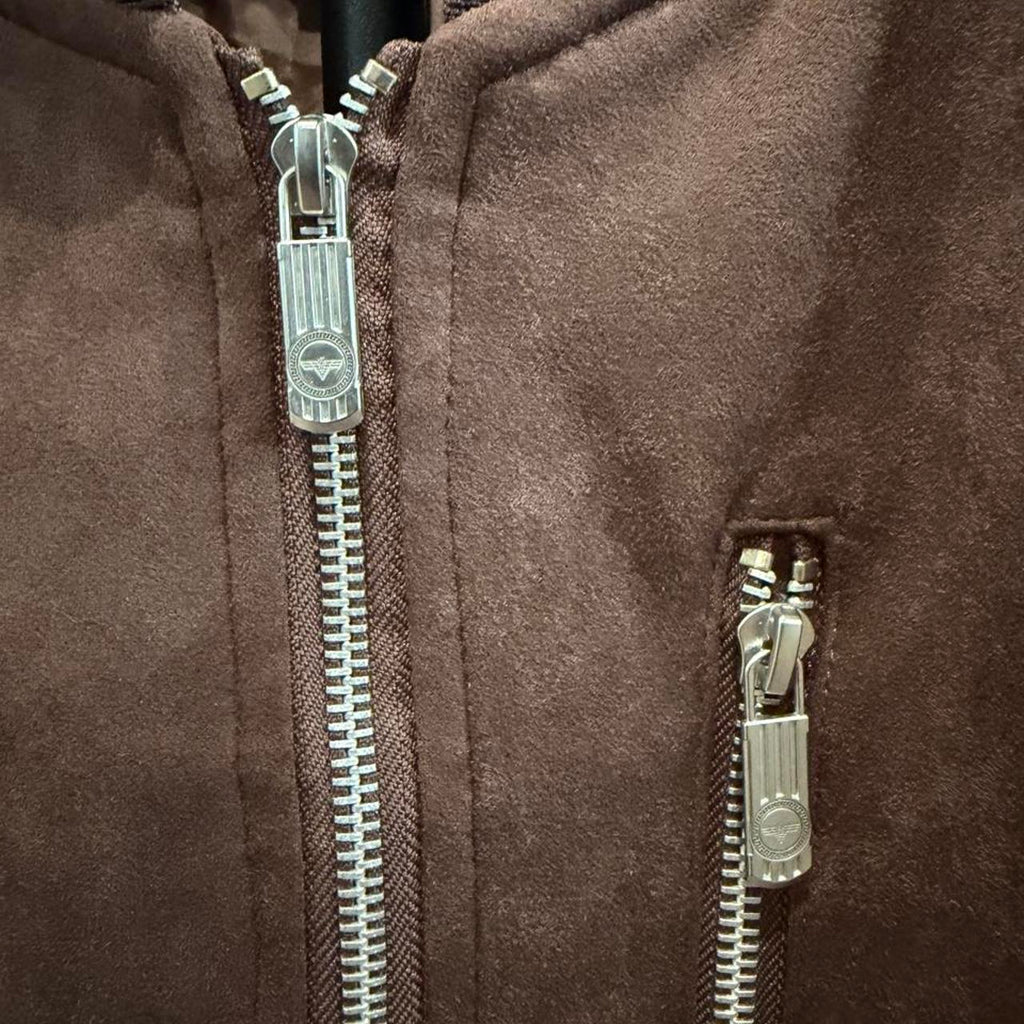 Brown Suede Feel Bomber Jacket Size Large