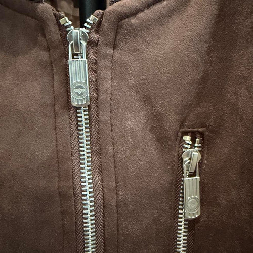 Brown Suede Feel Bomber Jacket Size Large