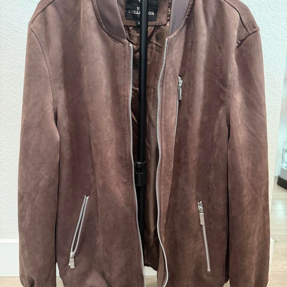 Brown Suede Feel Bomber Jacket Size Large