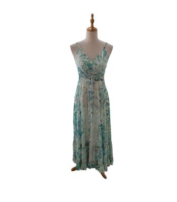 Bohemian Vintage Spaghetti Straps Teal Maxi Dress
