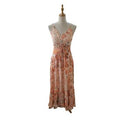 Bohemian Vintage Spaghetti Straps Orange floral Maxi Dress
