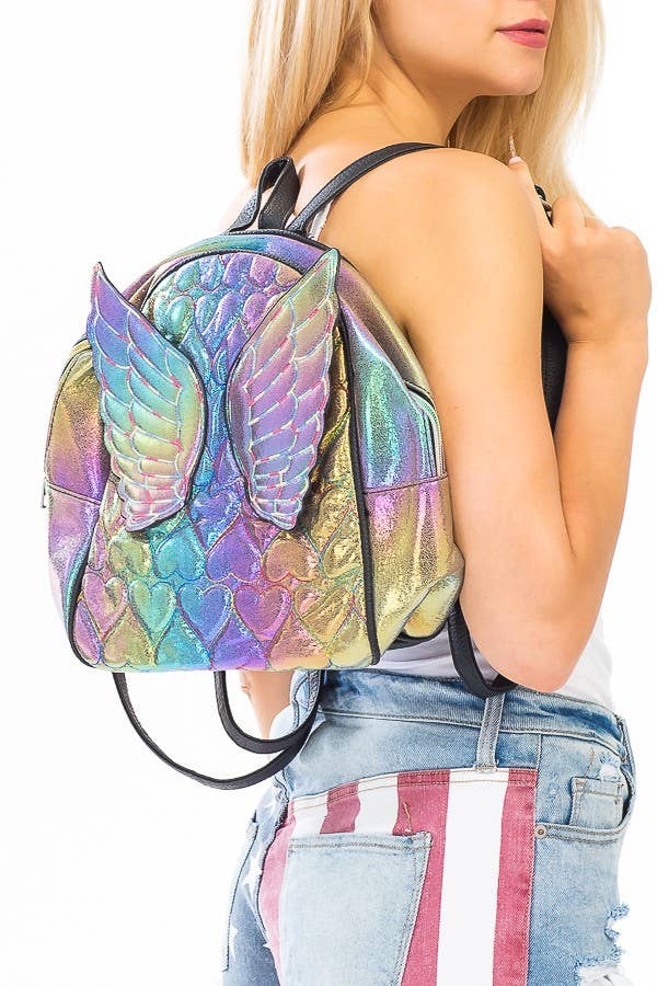 Winged and Glossed Zippered Backpack