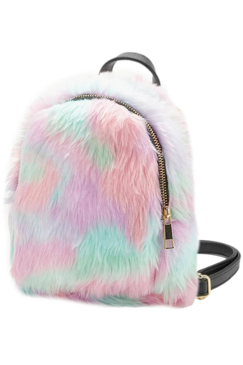 Tie Dye Fuzzy Faux Fur Retro Backpack